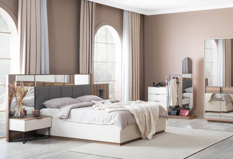 JVmoebel Schlafzimmer-Set Luxus Schlafzimmer Set Bett 2x Nachttische neu Möbel, (4-tlg., Nur Bett + 2x Nachttische + Kommode mit Spiegel), Made in Europa von JVmoebel
