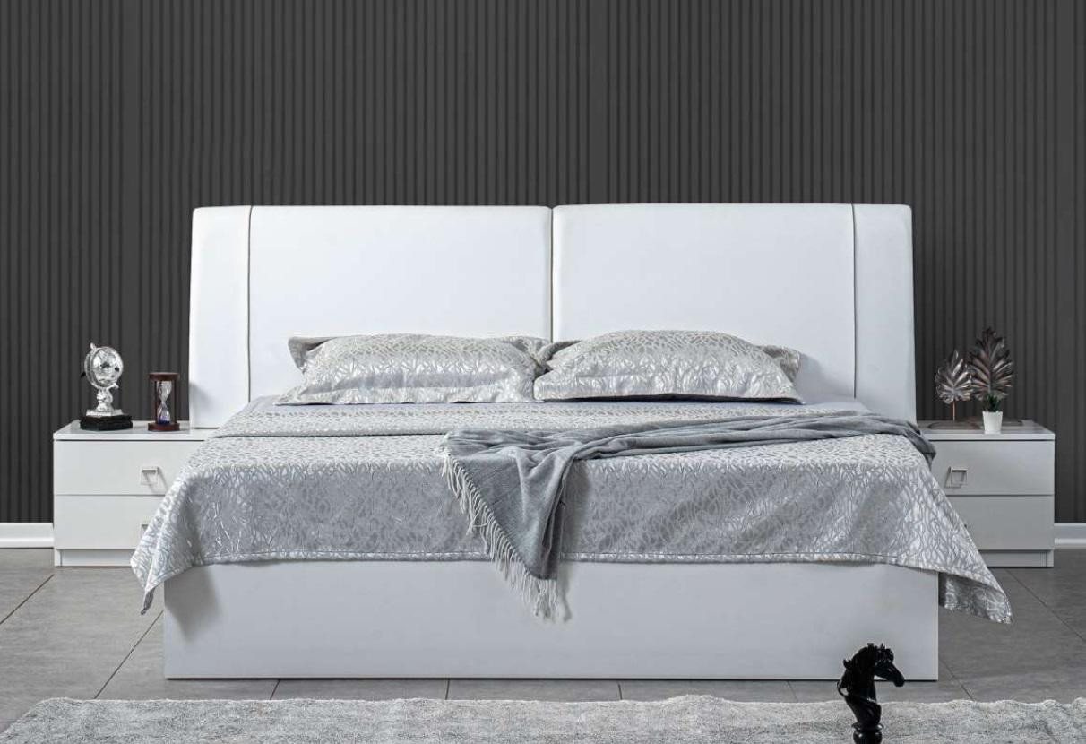 JVmoebel Schlafzimmer-Set Luxus Schlafzimmer Set in Weiß mit 2 Nachttischen 3-teilig, (3-tlg., Bett + 2x Nachttische), Made in Europa von JVmoebel