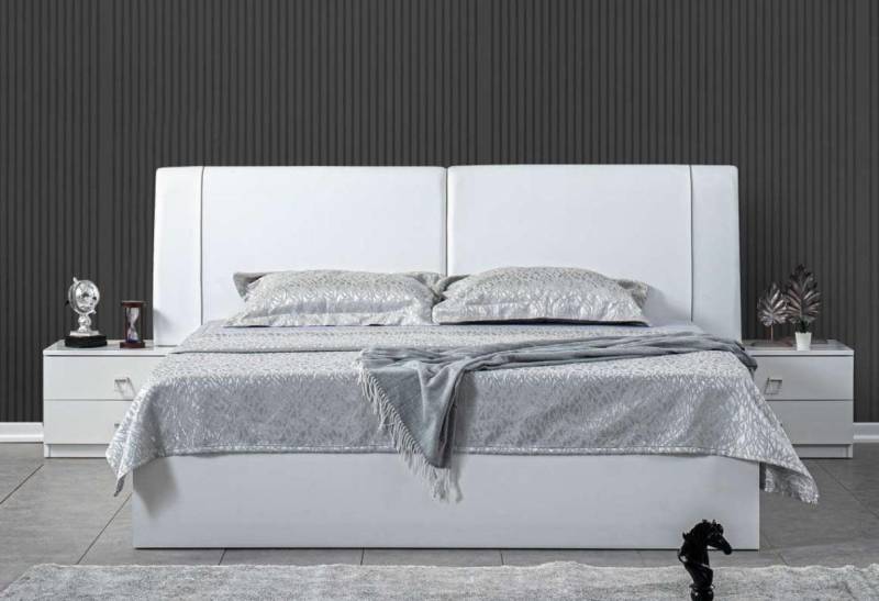 JVmoebel Schlafzimmer-Set Luxus Schlafzimmer Set in Weiß mit 2 Nachttischen 3-teilig, (3-tlg., Bett + 2x Nachttische), Made in Europa von JVmoebel