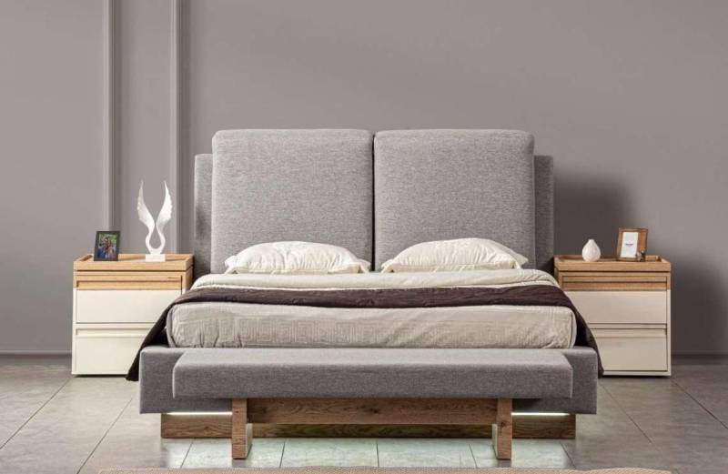 JVmoebel Schlafzimmer-Set Luxus Schlafzimmer Set: Bett & 2 Nachttische im modernen Design, (3-tlg., Bett + 2x Nachttische), Made in Europa von JVmoebel