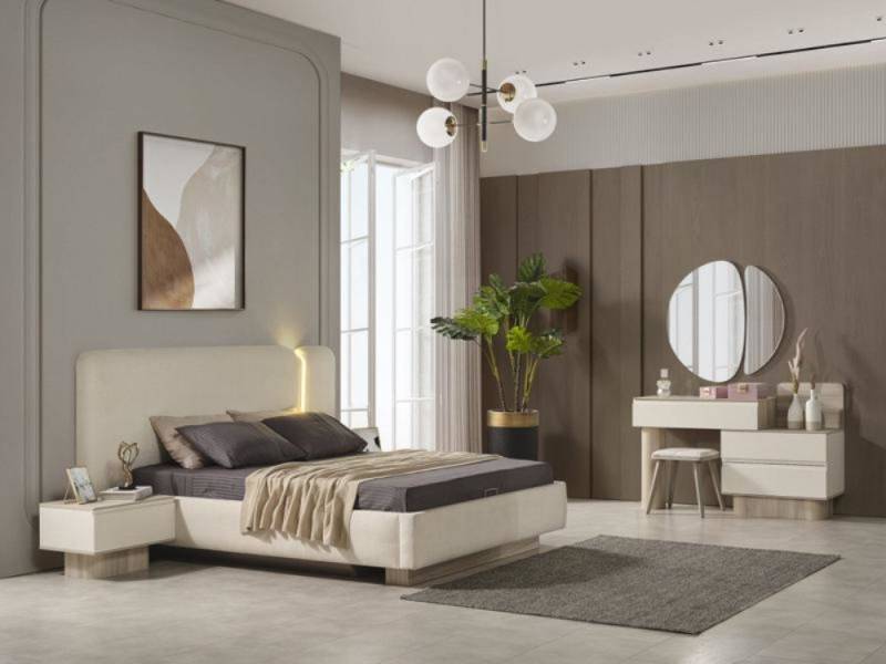 JVmoebel Schlafzimmer-Set Luxus Schlafzimmer Sets Komplette Einrichtung Bett Nachttische, (5-tlg., Bett + 2x Nachttische + Schminktisch + Spiegel), Made in Europa von JVmoebel