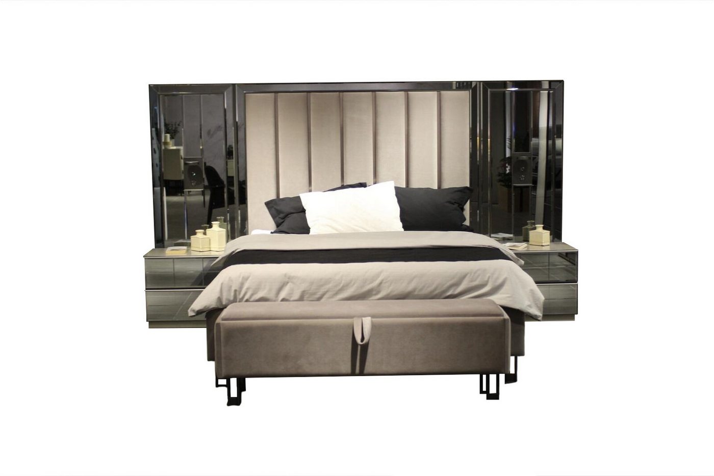 JVmoebel Schlafzimmer-Set Luxus Schlafzimmer-set Bett + 2x Nachttische + Bank 4tlg., (4-tlg., Bett, Nachttische, Bank), Made in Europa von JVmoebel