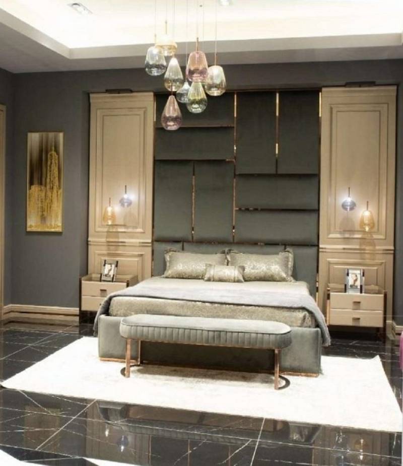 JVmoebel Schlafzimmer-Set Luxus Schlafzimmermöbel Doppelbett Bett Nachttische Bank Set 5tlg, (5-tlg., Bett + Kopfteil + 2x Nachttische + Bank), Made in Europa von JVmoebel