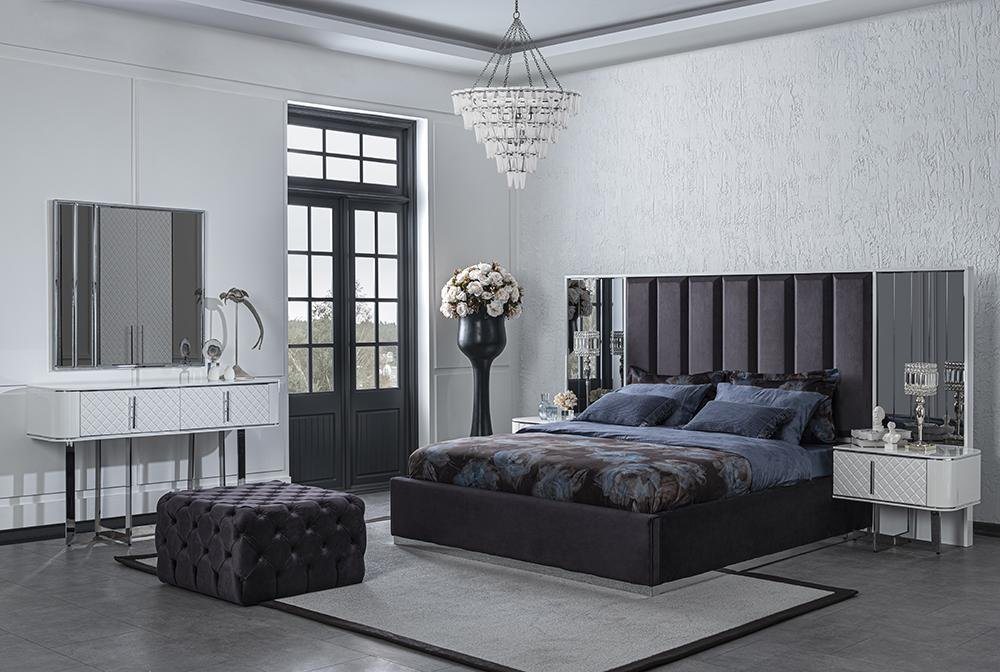 JVmoebel Schlafzimmer-Set Luxus Schlafzimmermöbel Set mit 2 Nachttischen und Hocker, (4-tlg., Nur Bett + 2x Nachttische + Hocker), Made in Europa von JVmoebel
