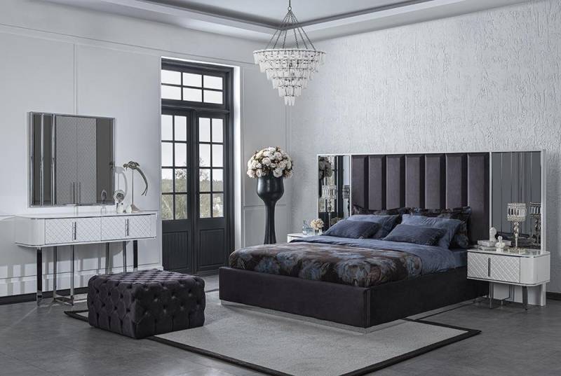 JVmoebel Schlafzimmer-Set Luxus Schlafzimmermöbel Set mit 2 Nachttischen und Hocker, (4-tlg., Nur Bett + 2x Nachttische + Hocker), Made in Europa von JVmoebel