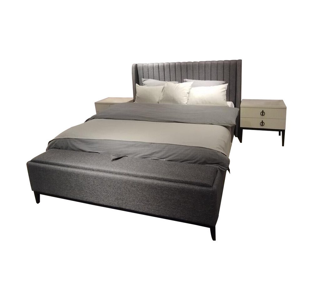 JVmoebel Schlafzimmer-Set Modern Bett + Bank + 2x Nachttische zugleich Funktional, (3-St., Bett, 2x Nachttische), Made in Europa von JVmoebel