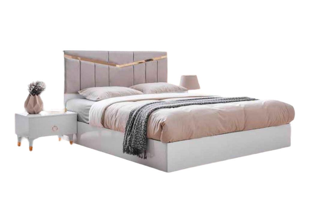 JVmoebel Schlafzimmer-Set Modern Schlafzimmer-Set 3tlg Bett 2x Nachttische Weiß Rosa Zweifarbig, (3-St., Bett + 2x Nachttische), Made in Europa von JVmoebel