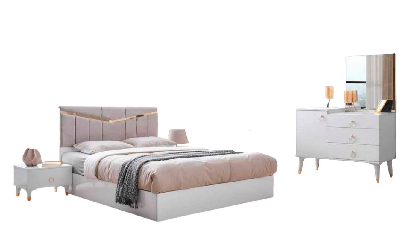 JVmoebel Schlafzimmer-Set Modern Schlafzimmer-Set 4tlg Design Bett Schminktisch 2x Nachttische, (4-St., Bett + 2x Nachttische + Schminktisch), Made in Europa von JVmoebel