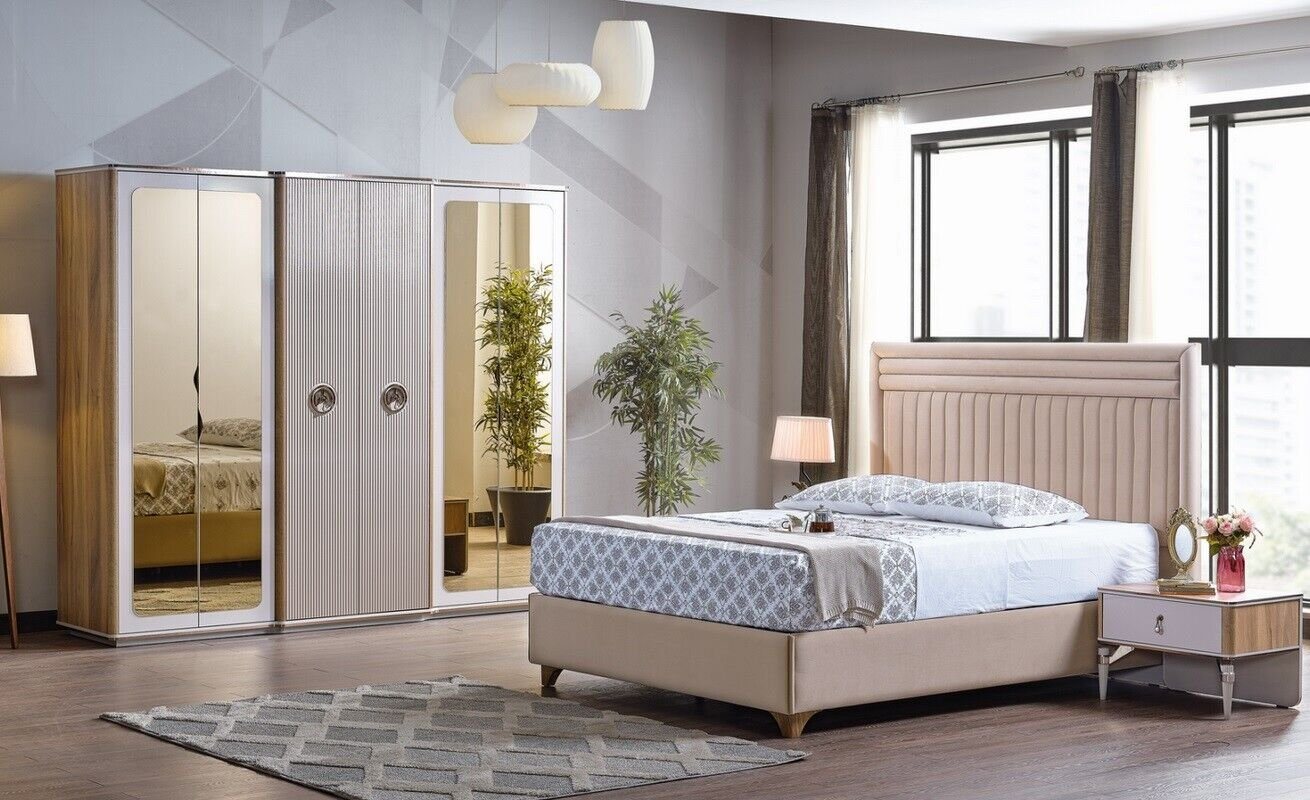 JVmoebel Schlafzimmer-Set Modern Schlafzimmer Set Bett 2x Nachttische Schrank Neu Luxus, (4-St., 1x Bett + 2x Nachttische + 1x Kleiderschrank), Made in Europa von JVmoebel