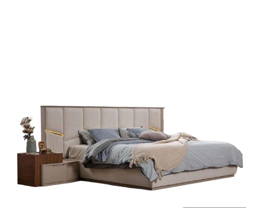 JVmoebel Schlafzimmer-Set Moderne Beige Schlafzimmer Garnitur Luxuriöses Doppelbett, (3-St., 1x Bett + 2x Nachttische), Made in Europa von JVmoebel