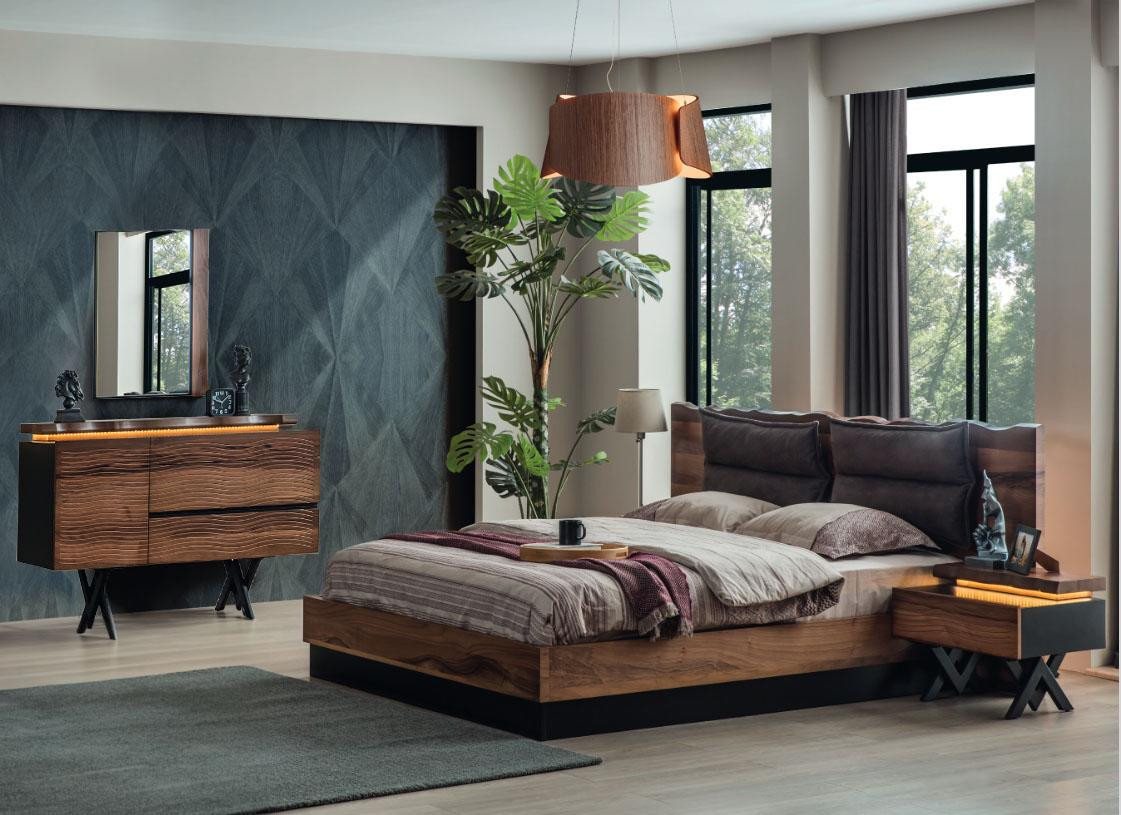 JVmoebel Komplettschlafzimmer Moderne Designer Schlafzimmermöbel mit Doppelbett und Nachttisch, (5-tlg., 1x Bett+2x Nachttische+1x Schminktisch+1x Spiegel), Made in Europa von JVmoebel