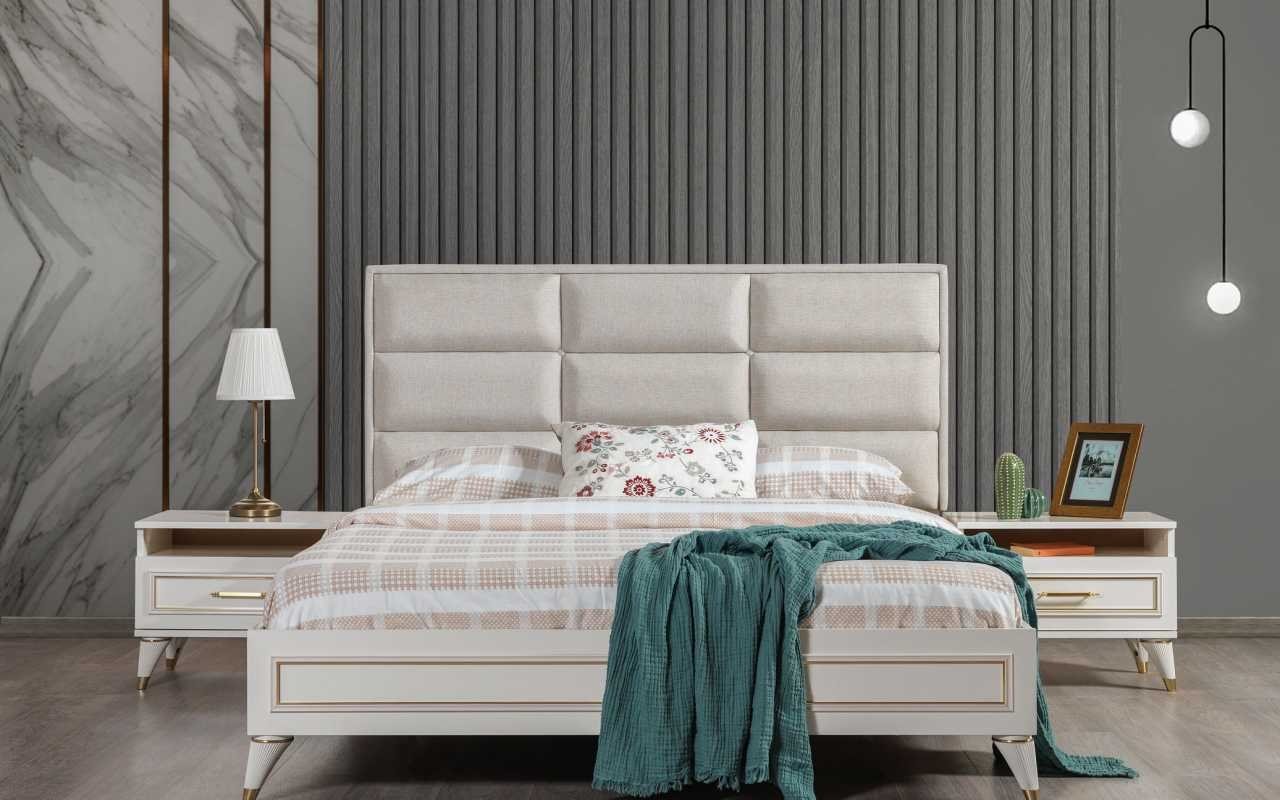 JVmoebel Schlafzimmer-Set Moderne Schlafzimmer Garnitur Bett 2x Holz Weiße Nachttische 3tlg, (3-St., Bett + 2x Nachttische), Made in Europa von JVmoebel