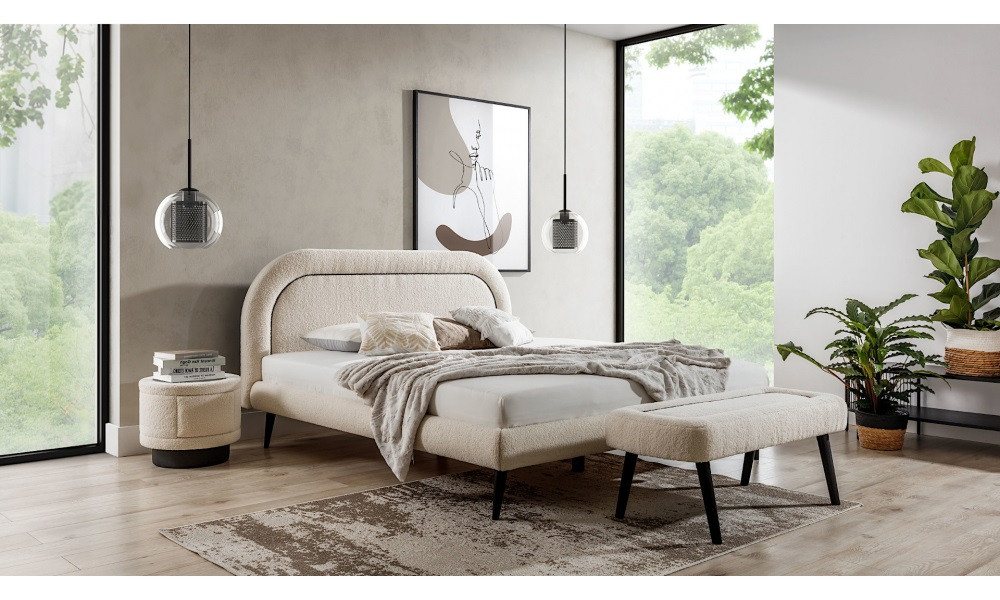 JVmoebel Schlafzimmer-Set Moderne Schlafzimmer Möbel Kuschelbett Schlafbett Bank 2x Nachttische, (4-tlg., 1x Bett + 2x Nachttische + 1x Bank), Made in Europa von JVmoebel