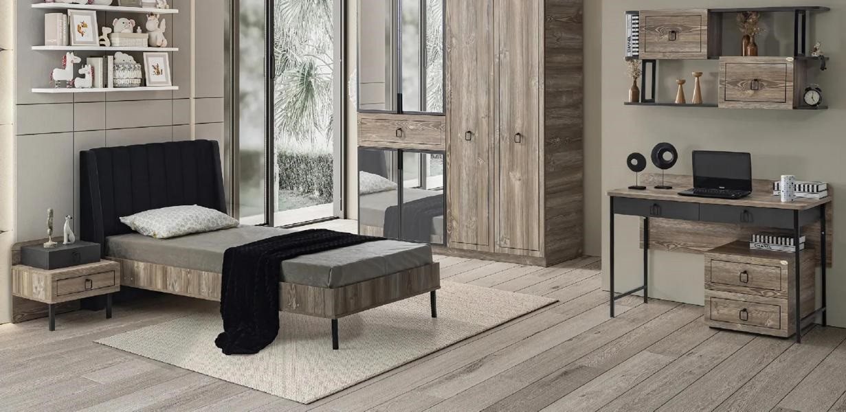 JVmoebel Schlafzimmer-Set Modernes 3-teiliges Set: Bett, Nachttisch, Schreibtisch in Schwarz, (Bett, Nachttisch, Schreibtisch), Made in Europa von JVmoebel