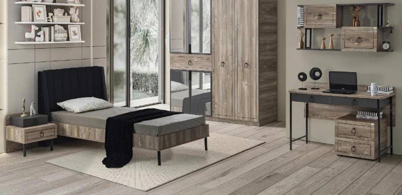 JVmoebel Schlafzimmer-Set Modernes 3-teiliges Set: Bett, Nachttisch, Schreibtisch in Schwarz, (Bett, Nachttisch, Schreibtisch), Made in Europa von JVmoebel