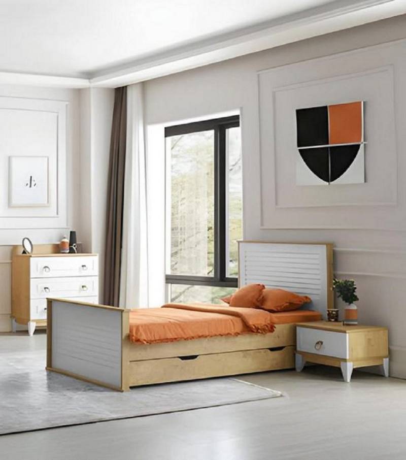 JVmoebel Jugendzimmer-Set Modernes 3tlg Schlafzimmer Set mit Bett Nachttisch und Kommode, (3-tlg., 3tlg. Set (Bett + Nachttisch + Kommode), Made in Europa von JVmoebel