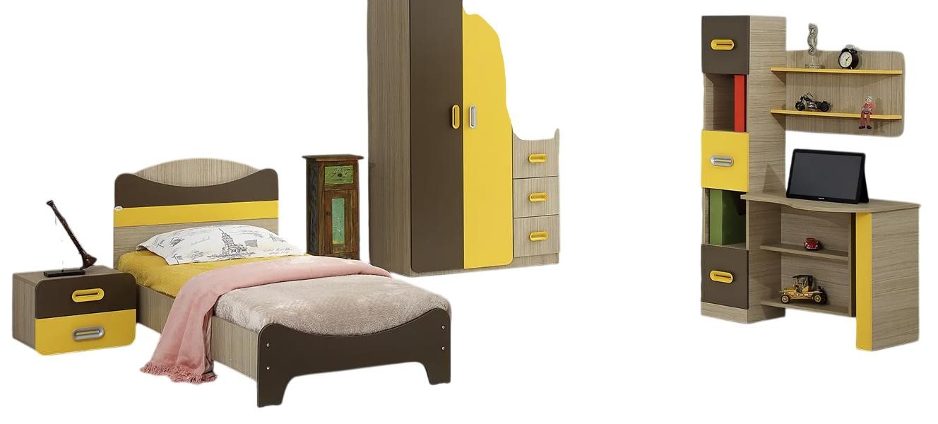 JVmoebel Schlafzimmer-Set Modernes 3tlg. Set: Gelb-Braun Nachttisch & Schreibtisch Möbel, (Bett, Nachttisch, Schreibtisch), Made in Europe von JVmoebel