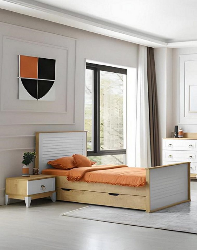 JVmoebel Jugendzimmer-Set Modernes Einzelbett mit Nachttisch & Stauraum Stilvolles Design für, (2-tlg., Bett + Nachttisch), Made in Europa von JVmoebel