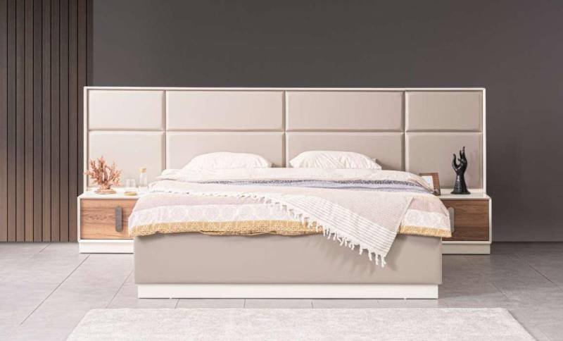 JVmoebel Schlafzimmer-Set Modernes Luxus Schlafzimmer Set mit Bett und 2 Nachttischen, (3-tlg., Bett + 2x Nachttische), Made in Europa von JVmoebel