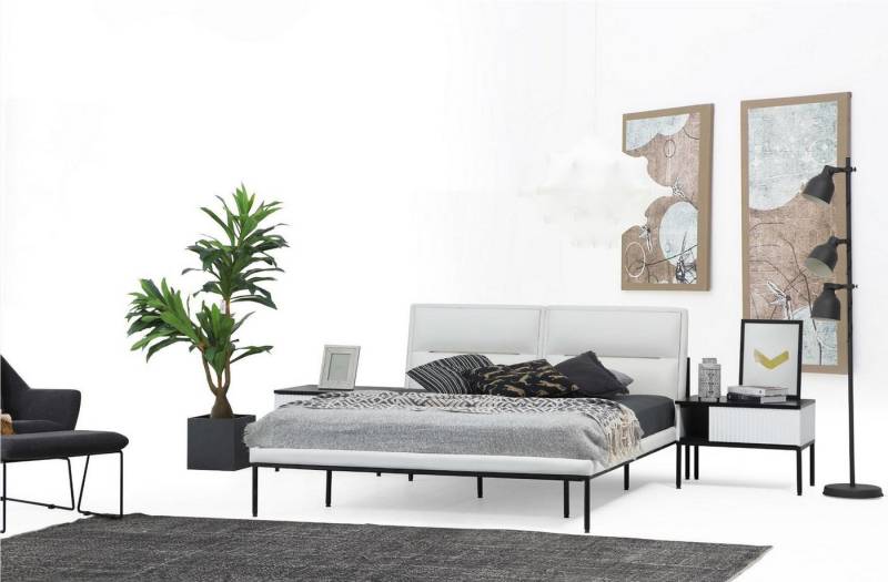 JVmoebel Komplettschlafzimmer Modernes Schlafzimmer Set in Weiß mit Bett und Nachttischen 6-teilig, (6-tlg., Bett + 2x Nachttisch + Sessel + Kleiderschrank + Konsole mit Spiegel), Made in Europa von JVmoebel
