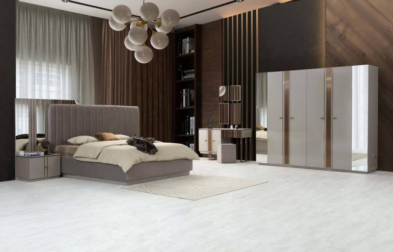 JVmoebel Schlafzimmer-Set Perfekte Schlafzimmer Set Bett 2x Nachttische Kleiderschrank, (5-tlg., 1x Bett+2x Nachttische+1x Kleiderschrank+1x Schminktisch), Made in Europa von JVmoebel