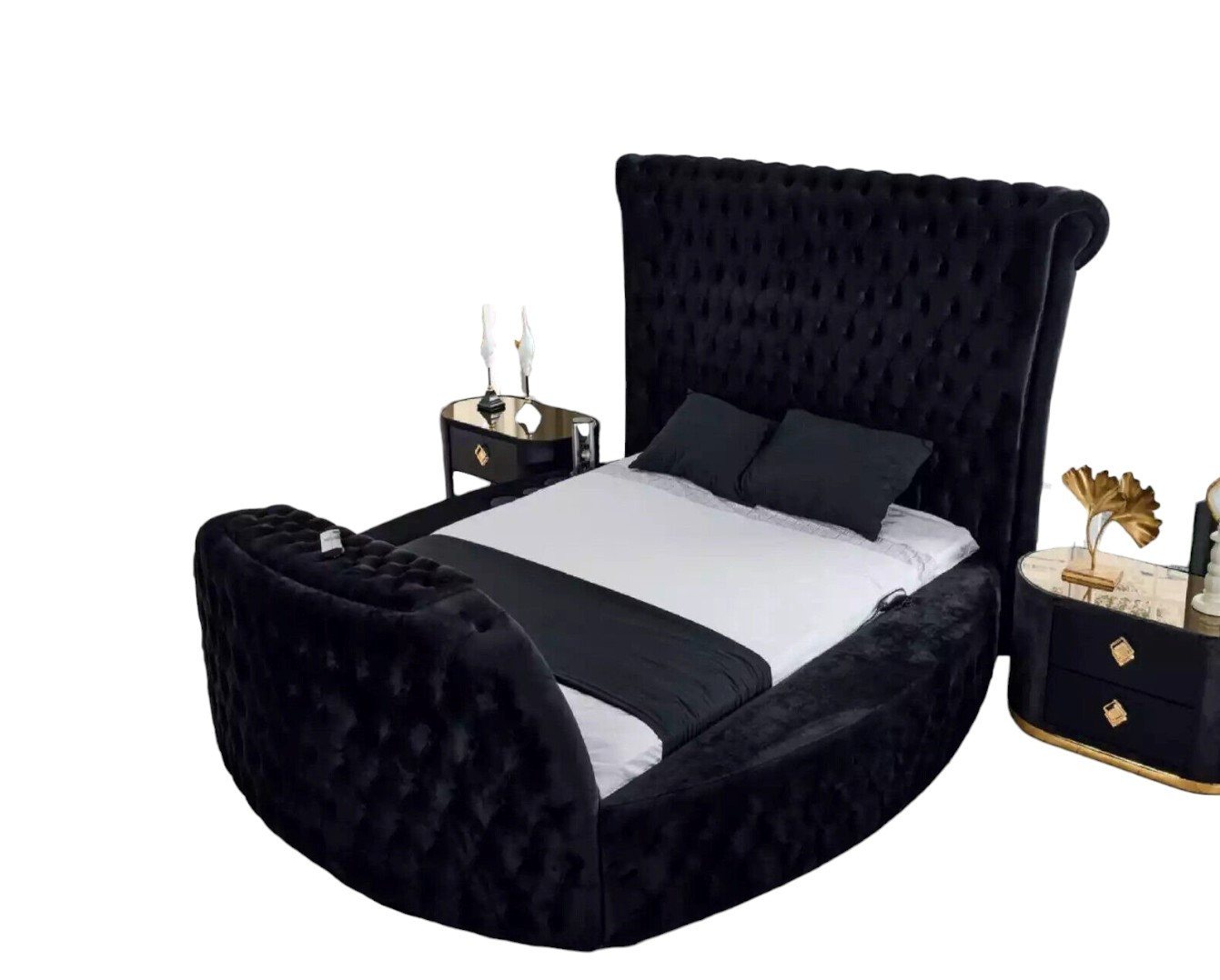 JVmoebel Schlafzimmer-Set Rund Bett Chesterfield mit Lift Schrank Rundbetten Möbel 3tlg., (3-St., Bett/2x Nachttische) von JVmoebel