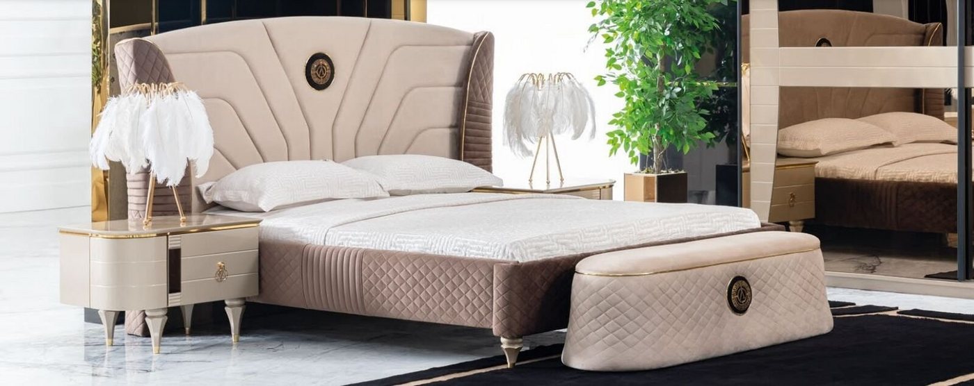 JVmoebel Schlafzimmer-Set Schlafzimmer Doppelbett 160x200cm Luxus Bett 2x Nachttisch 3tlg., (3-tlg), Made in Europa von JVmoebel