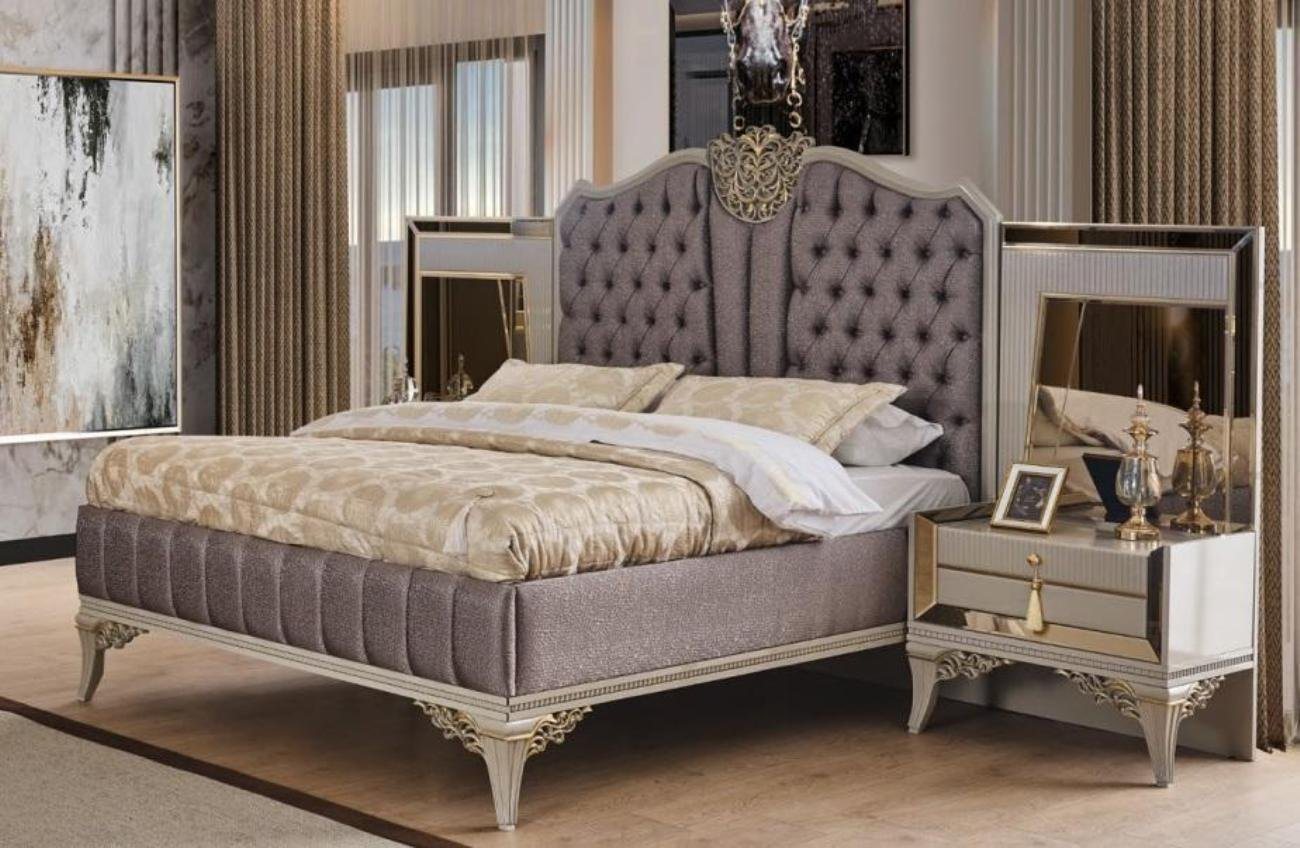 JVmoebel Schlafzimmer-Set Schlafzimmer Doppelbett Bett Garnitur Grau Nachttische Holz Set 3tlg, (3-tlg., 1x Bett + 2x Nachttische), Made in Europa von JVmoebel