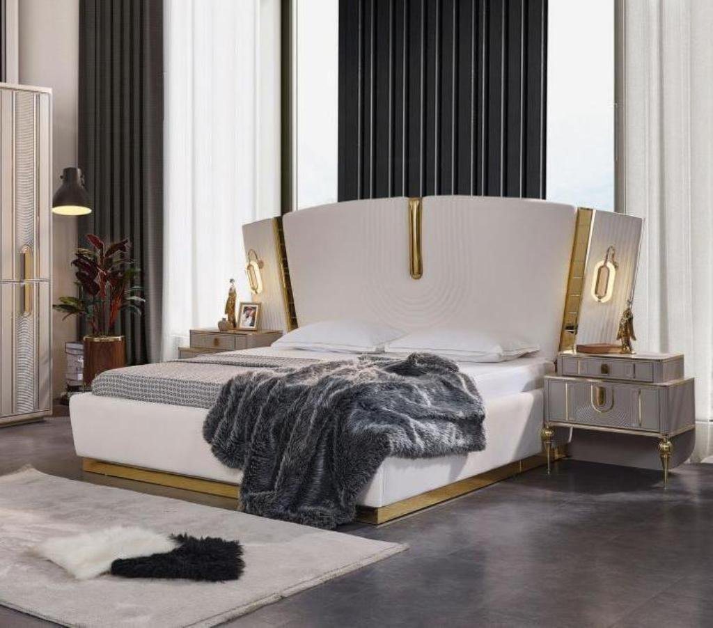 JVmoebel Schlafzimmer-Set Schlafzimmer Doppelbett Garnitur Bett Nachttische Weiß Luxus, (3-St., Bett/2x Nachttische), Made in Europa von JVmoebel