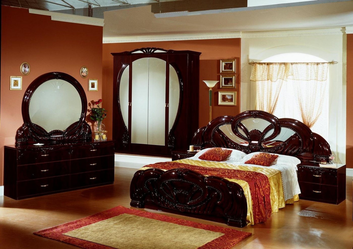 JVmoebel Schlafzimmer-Set Schlafzimmer Garnitur 3tlg. Set Königliches Design Bett 2x Nachttische von JVmoebel