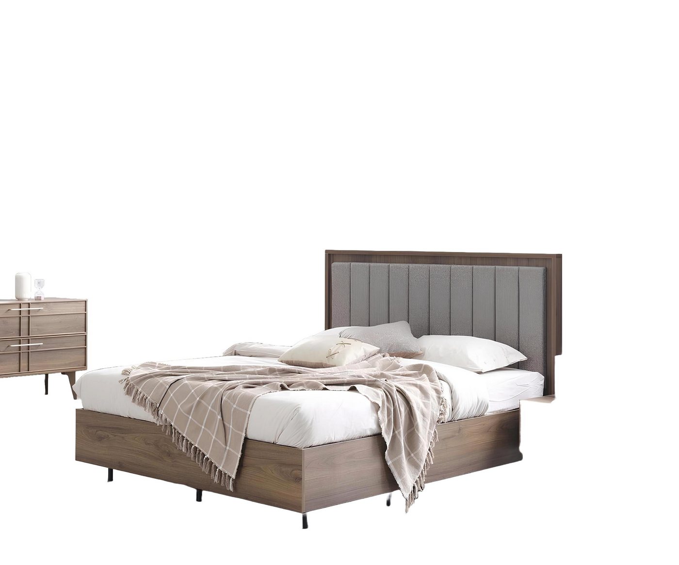 JVmoebel Schlafzimmer-Set Schlafzimmer Garnitur Doppelbett Bett Nachttische Braun Holz Set 3tlg, (Bett / Nachttische), Made In Europe von JVmoebel