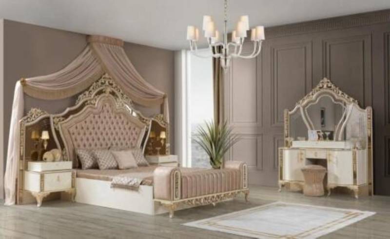 JVmoebel Schlafzimmer-Set Schlafzimmer Komplettes Bett 2x Nachttische Kommode mit Spiegel, (4-tlg), Made in Europa von JVmoebel