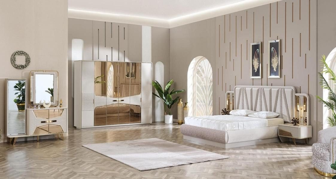 JVmoebel Schlafzimmer-Set Schlafzimmer Komplettset Bett Set Möbel Gäste Zimmer Schrank Bett, (6-tlg., Bett + 2x Nachttische + Kleiderschrank + Schminktisch mit Spiegel), Made in Europa von JVmoebel