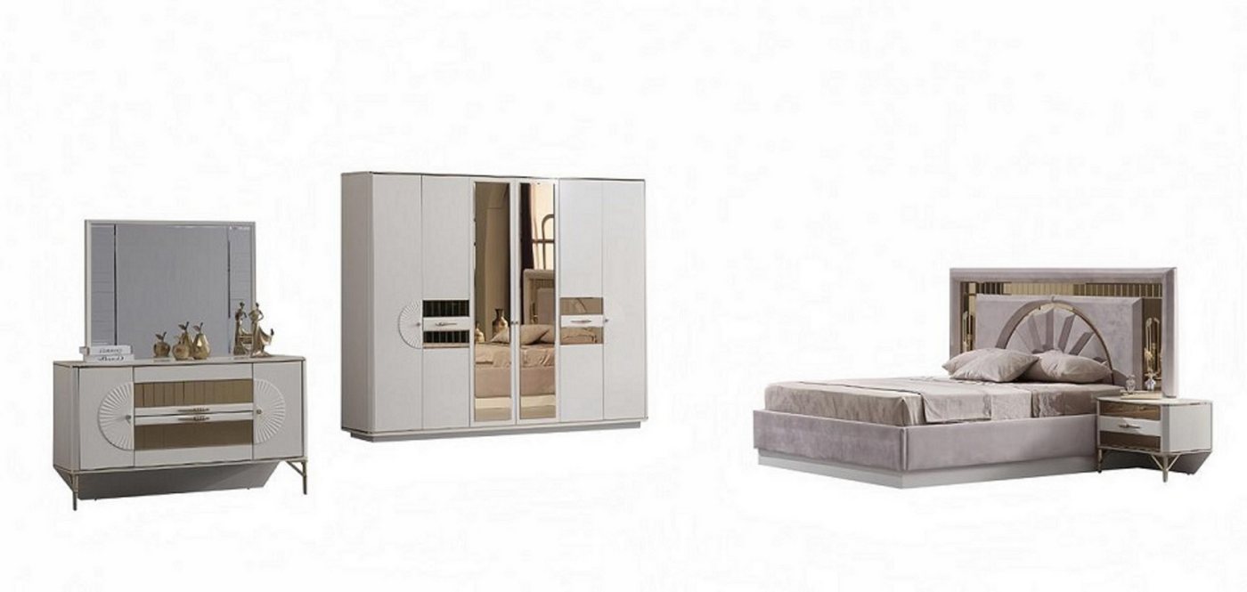JVmoebel Schlafzimmer-Set Schlafzimmer Komplettset Bett Set Möbel Gäste Zimmer Schrank Garnitur, (6-tlg., Bett + 2x Nachttische + Kleiderschrank + Schminktisch mit Spiegel), Made in Europa von JVmoebel