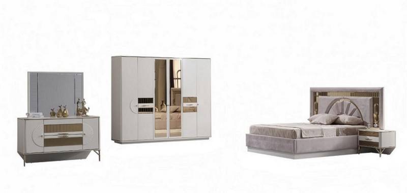 JVmoebel Schlafzimmer-Set Schlafzimmer Komplettset Bett Set Möbel Gäste Zimmer Schrank Garnitur, (6-tlg., Bett + 2x Nachttische + Kleiderschrank + Schminktisch mit Spiegel), Made in Europa von JVmoebel