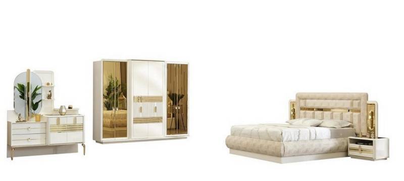 JVmoebel Schlafzimmer-Set Schlafzimmer Komplettset Bett Set Möbel Gäste Zimmer Schrank Garnitur, (6-tlg., Bett + 2x Nachttische + Schminktisch mit Spiegel + Kleiderschrank), Made in Europa von JVmoebel