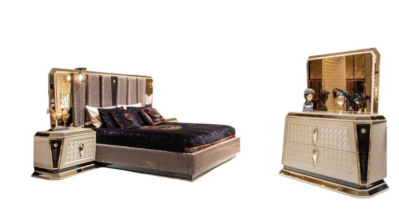 JVmoebel Schlafzimmer-Set Schlafzimmer Set 5tlg Luxus 2x Nachttische Doppelbett Kommode, (5-tlg., Bett, 2x Nachttische, Kommode, Spiegel), Made in Europa von JVmoebel