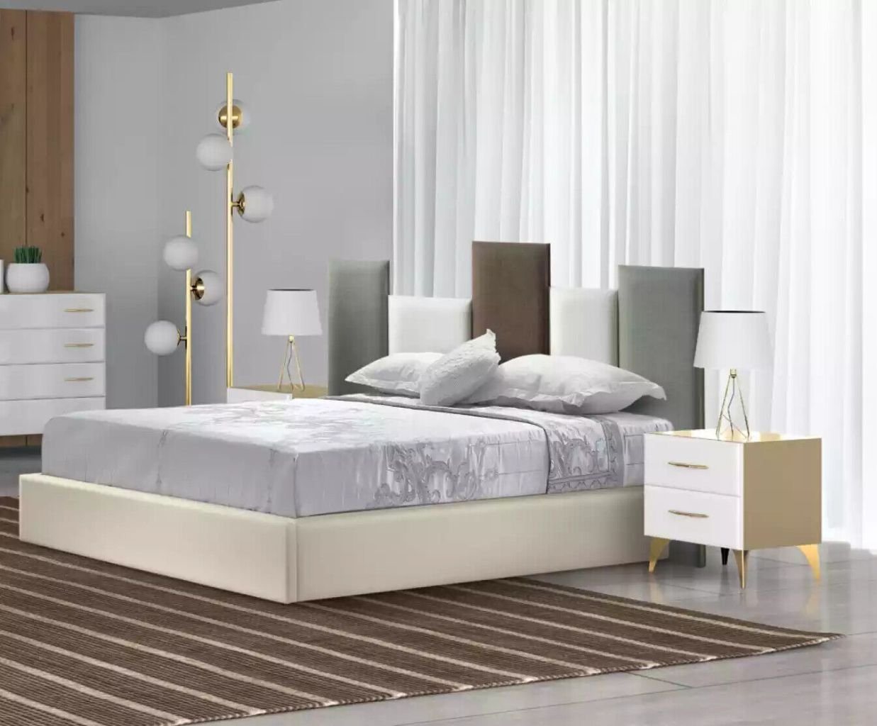 JVmoebel Schlafzimmer-Set Schlafzimmer Set Bett 2x Nachttisch Holz weiß komplett 3tlg, (3-St., 1x Bett + 2x Nachttische), Made in Italy von JVmoebel