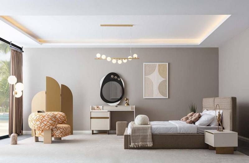 JVmoebel Schlafzimmer-Set Schlafzimmer Set Bett Schminktisch Nachttisch Kommode, (6-tlg., Bett\2x Nachttische\Schminktisch\Spiegel\Hocker), Made in Europa von JVmoebel