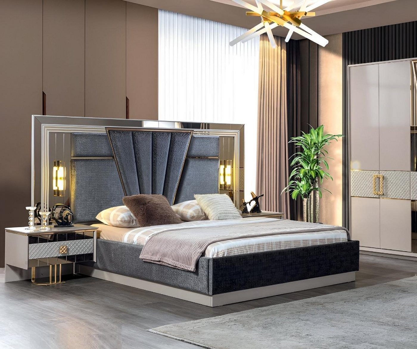 JVmoebel Schlafzimmer-Set Schlafzimmer Set Bett mit 2x Nachttische Komplett luxus Einrichtung, (3-St., Bett/2x Nachttische), Made in Europa von JVmoebel