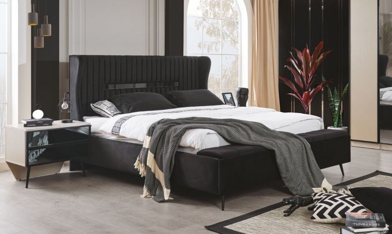 JVmoebel Schlafzimmer-Set Schlafzimmer Set Bett und 2x Nachttische stilvoll schwarz 3tlg., (3-St., 1x Bett + 2x Nachttische), Made in Europa von JVmoebel