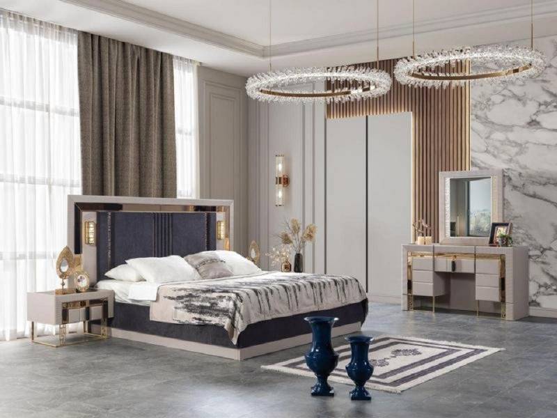 JVmoebel Schlafzimmer-Set Schlafzimmer Set Designer Hochwertig Bett 2x Nachttische Schminktisch, (4-tlg., 4tlg Set(Bett +2x Nachttische+Schminktisch), Made in Europa von JVmoebel