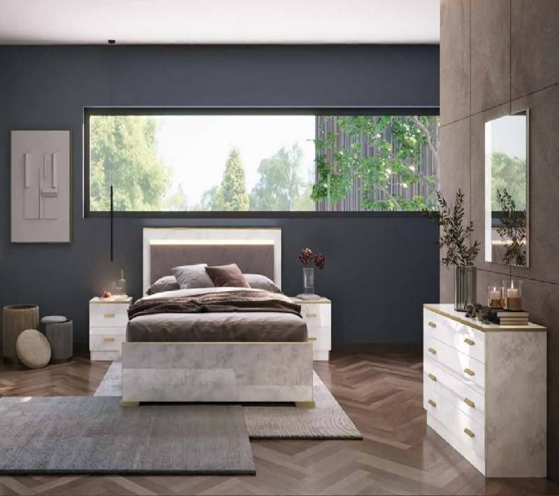 JVmoebel Schlafzimmer-Set Schlafzimmer Set Komplett Kleiderschrank Schrank Nachttische Bett, (5-tlg., 5tlg. SCHLAFZIMMER SET (Bett+2 Nachttische+Kommode+Spiegel), Made in Europa von JVmoebel