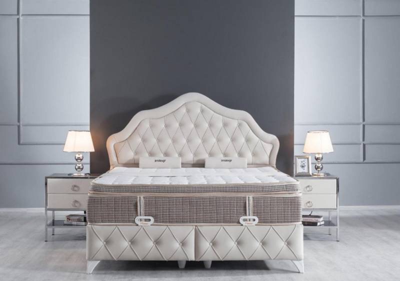 JVmoebel Schlafzimmer-Set Schlafzimmer Set Weiß Bett Design Stil Modern 2x Nachttische Boxspring, (3tlg. Schlafzimmer Set (Bett + 2x Nachttische), Made in Europa von JVmoebel
