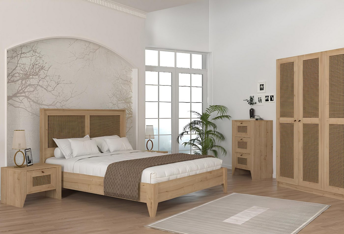 JVmoebel Schlafzimmer-Set Schlafzimmer Set komplett Schrank Bett Kommode Nachttische Braun 5tlg, (Schlafzimmer-Set), Made in Europa von JVmoebel