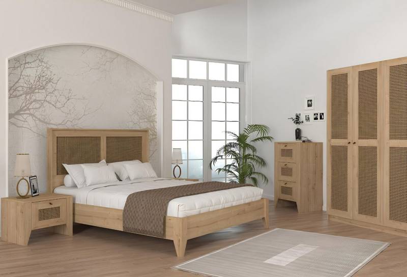 JVmoebel Schlafzimmer-Set Schlafzimmer Set komplett Schrank Bett Kommode Nachttische Braun 5tlg, (Schlafzimmer-Set), Made in Europa von JVmoebel