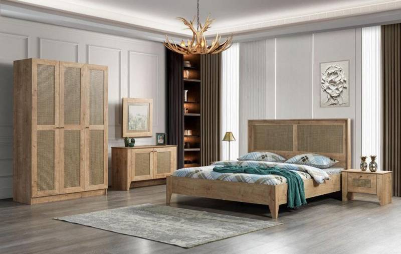 JVmoebel Schlafzimmer-Set Schlafzimmer Set komplett Schrank Bett Kommode Nachttische Braun 6tlg, (Schlafzimmer-Set), Made in Europa von JVmoebel