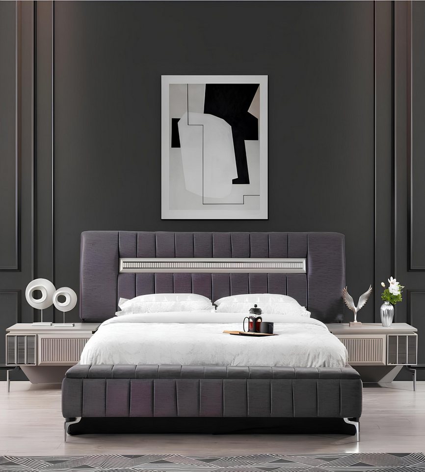 JVmoebel Polsterbett Schlafzimmergarnitur mit Doppelbett und Nachttischen, 3-teilig (3-tlg., Bett, 2x Nachttische), Made in Europa von JVmoebel