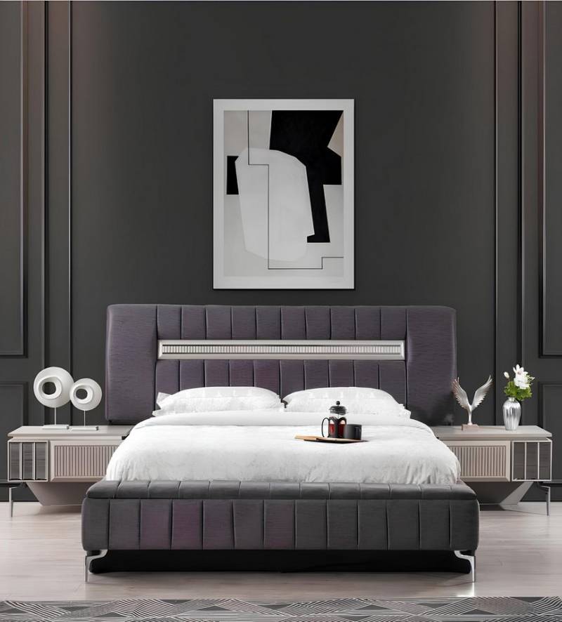 JVmoebel Polsterbett Schlafzimmergarnitur mit Doppelbett und Nachttischen, 3-teilig (3-tlg., Bett, 2x Nachttische), Made in Europa von JVmoebel