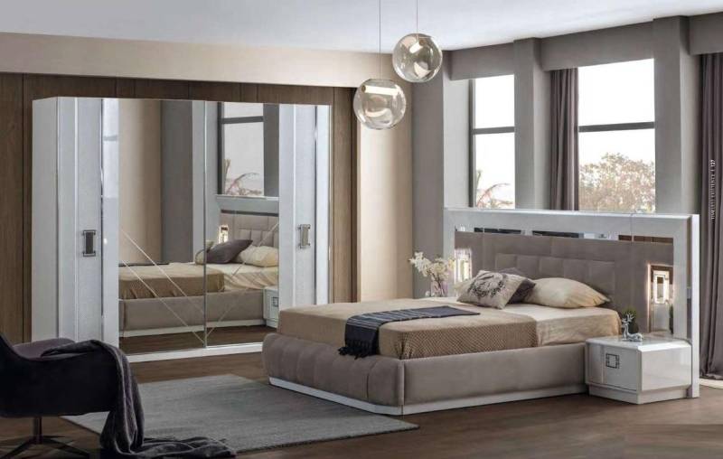 JVmoebel Schlafzimmer-Set Schlafzimmer Set: Bett, 2 Nachttische & Kleiderschrank im Design, Made in Europa von JVmoebel